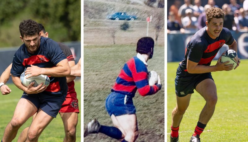 From left to right: Erich Storti ‘23 MA ‘24, Marty Storti ‘85 MA’89 and Mario Storti ‘25. The Storti family has etched their mark on the Gael Rugby Nation.