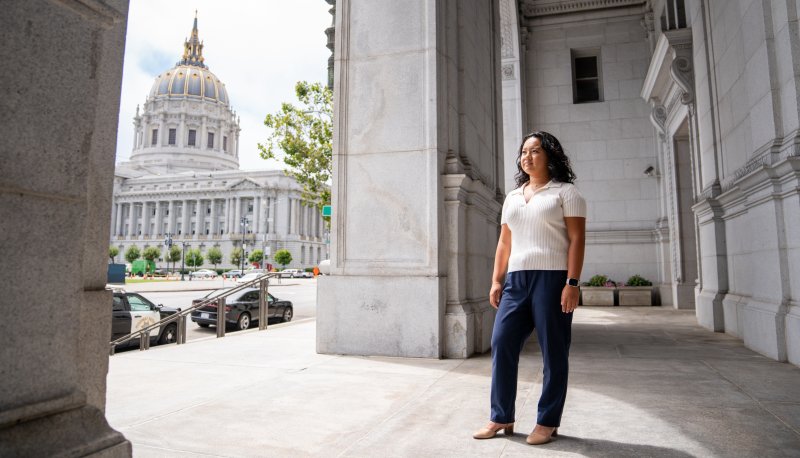 Kiana Paredes with the San Francisco City Hall in the background