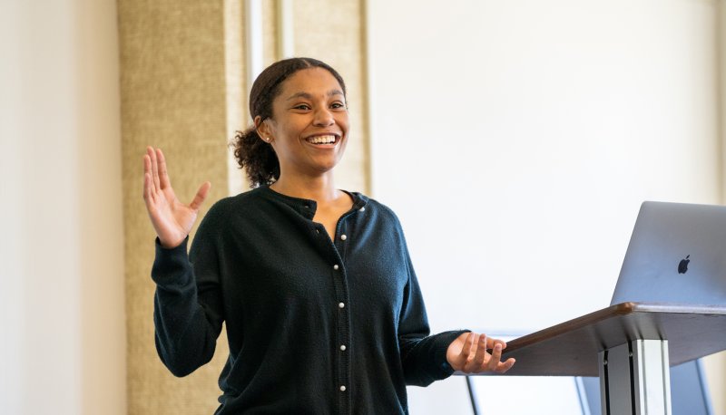 MA in Communication student giving a presentation