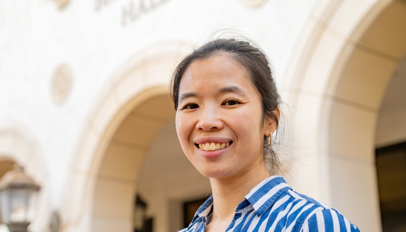Amy Chu outside Brousseau Hall