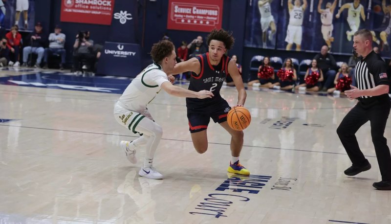 Men's Basketball player Jordan Ross drives against USF in January 2025