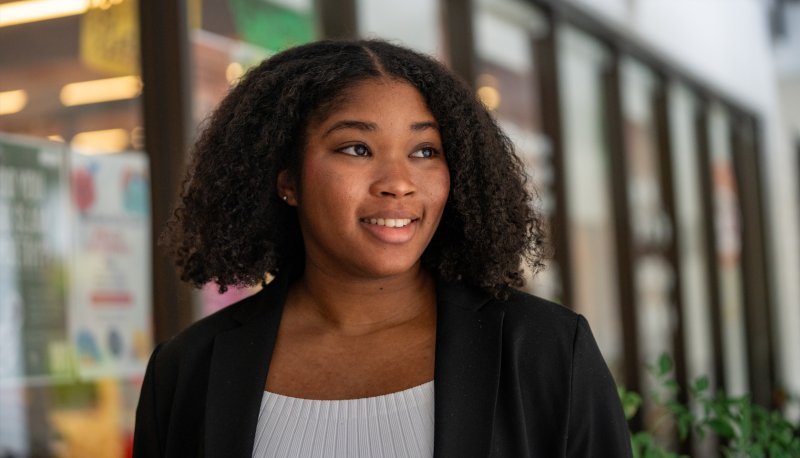 Alexis Hackett '26 outside the Intercultural Center