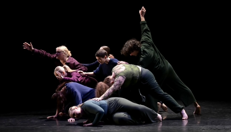 Dancers onstage rehearsing for performance of piece by Erica Hardy in 2025