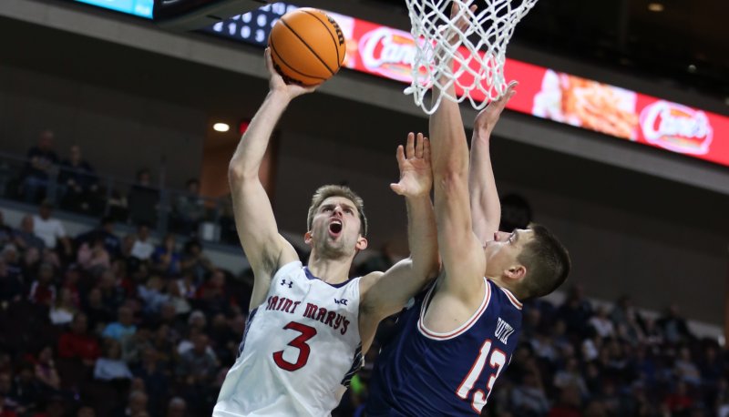 Augustas Marciulionis shoots against Pepperdine on March 11, 2025