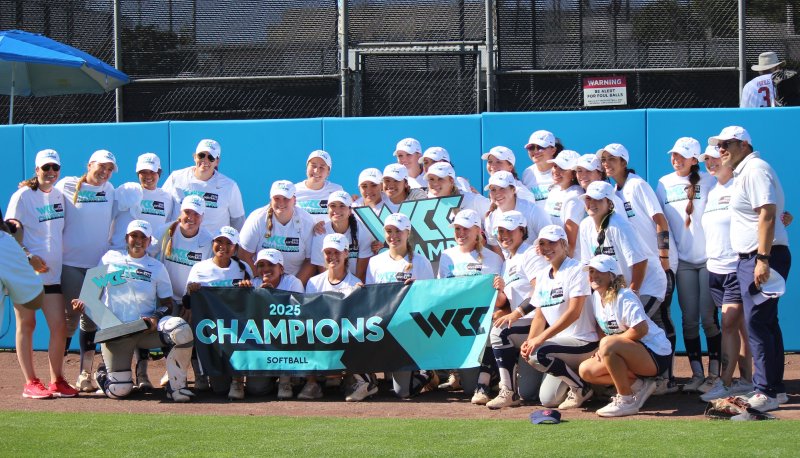 Saint Mary's Softball team with WCC Champions Banner in May 2025
