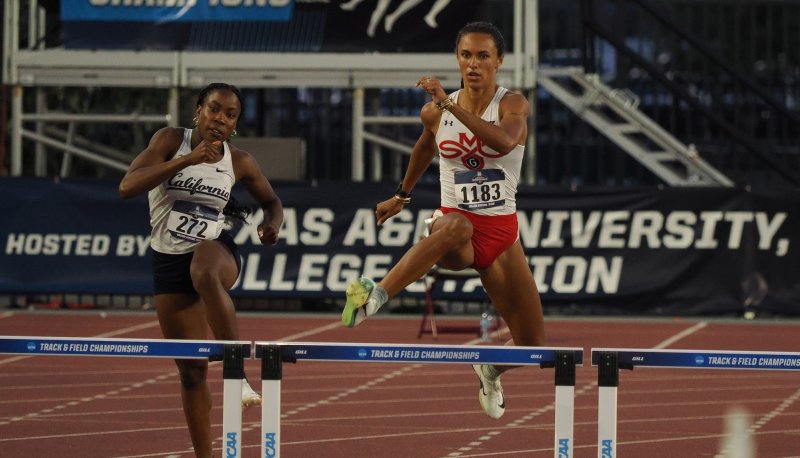 Runner Jaden DeSouza competes in hurdles at NCAA Regionals in May 2025