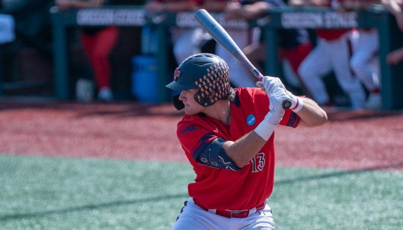 SMC baseball player Eddie Madrigal at bat against Oregon State in NCAA Tournament