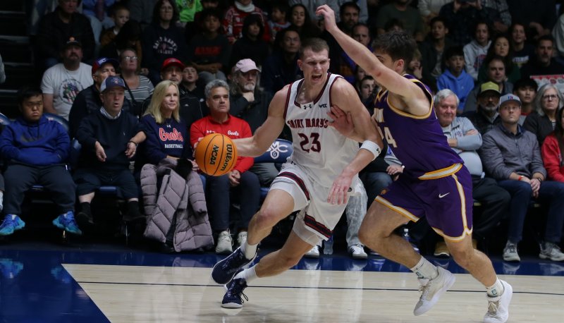 Basketball player Paulius Murauskas drives against Northern Iowa in December 2025
