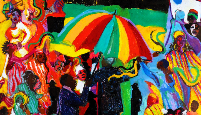 Close-up of painting by Hilda Robinson, "Mandela"