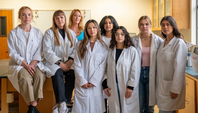 Sonya Schuh and students in the lab in December 2022