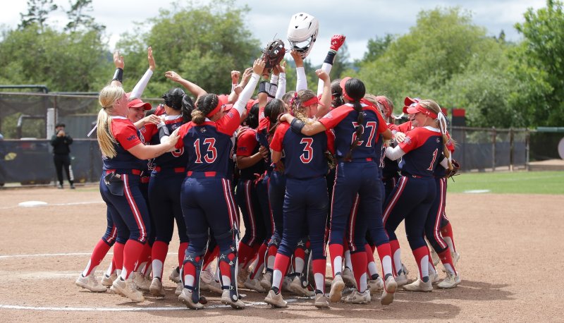 Saint Mary's Softball team celebrates winning the WCC title in May 2026