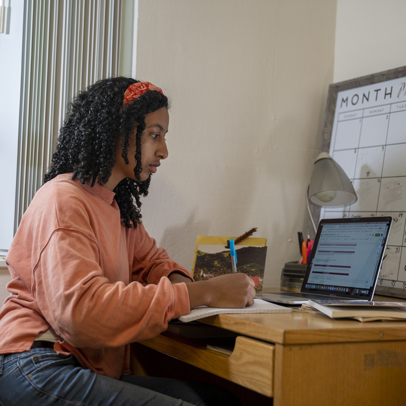 Student studying in the residence hall