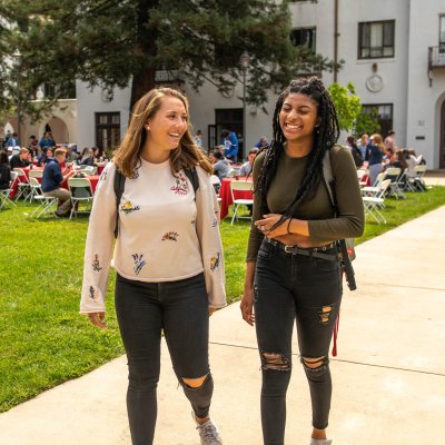 Students talk outside