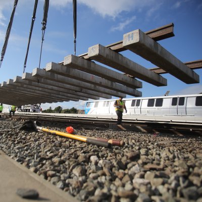 BART tracks are replaced with a BART train in the background