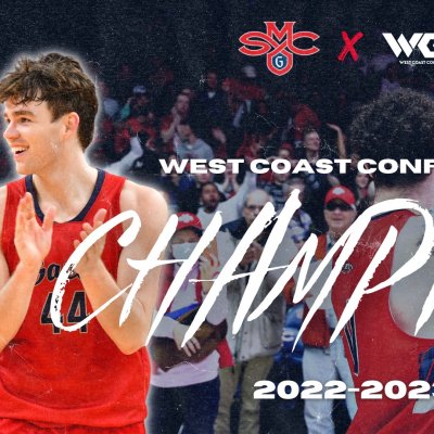 West Coast Conference Champions with 2 basketball players