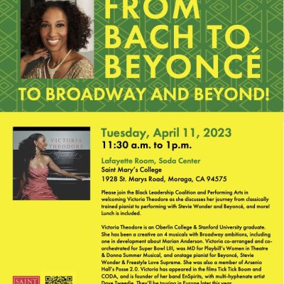 Victoria Theodore's Bach to Beyoncé to Broadway and Beyond event flyer on April 11