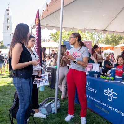 Students attending a stand at the Career Fair