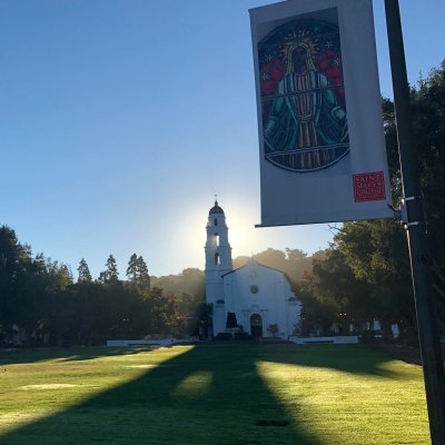 Saint Mary's Chapel with a banner on a pole in the foreground