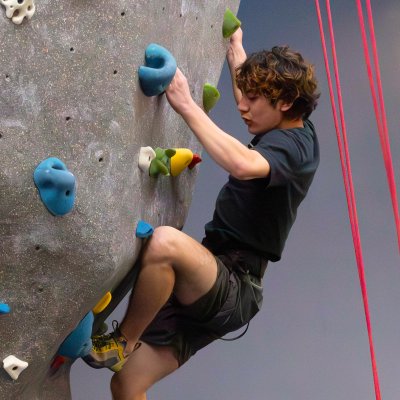 Student trying out the climbing wall
