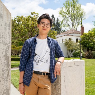 Richard Trinh '24 at the SMC sundial