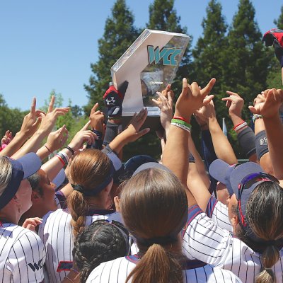 Softball team hoists WCC Trophy after beating LMU in May 2024