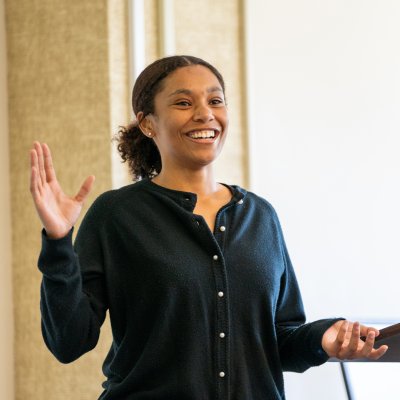 MA in Communication student giving a presentation