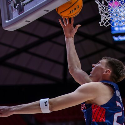 Men's Basketball player Paulius Murauskas shoots against Utah in December 2024