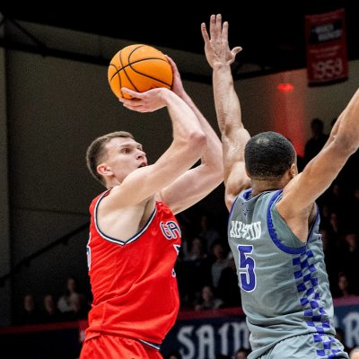 Men's Basketball player Paulius Murauskas shoots against Portland in February 2025