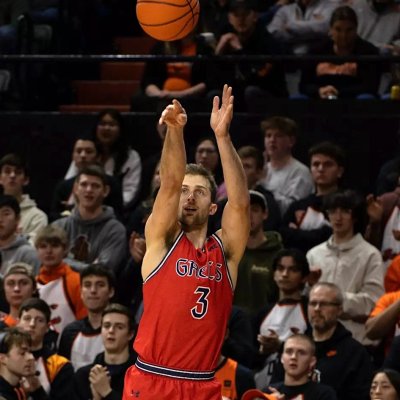 Men's basketball player Augustas Marciulionis shoots against Oregon State on February 8, 2025