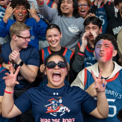 Students on Gael Force cheer in the crowd against Gonzaga in February 2025