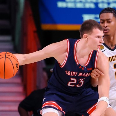 Basketball player Paulius Murauskas drives against Wichita State in November 2025