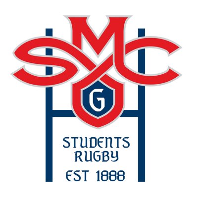 SMC Rugby Logo against a blue patterned background