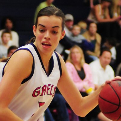 Women's Basketball player Louella Tomlinson dribbles the ball