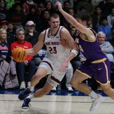 Basketball player Paulius Murauskas drives against Northern Iowa in December 2025