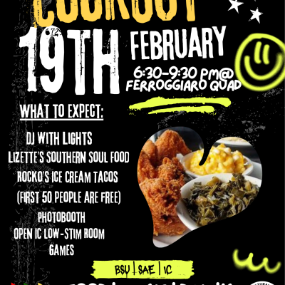 Black background with a photo of soul food and details about the event