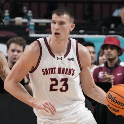 Basketball player Paulius Murauskas drives against Santa Clara in WCC Semifinals in March 2026