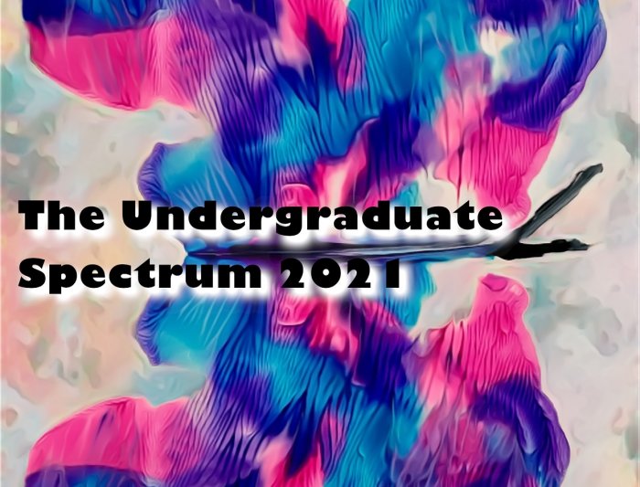 An abstract, cloudy painting of colors on the cover of the Undergraduate Spectrum journal 2021