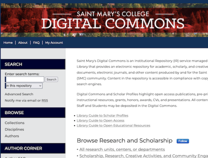 screen capture of the Digital Commons search screen