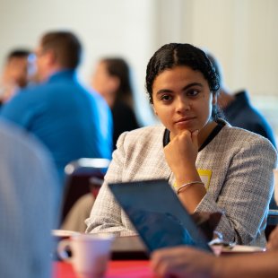 Mariella Crudele ’23 looks on thoughtfully at the 2023 ATXpo