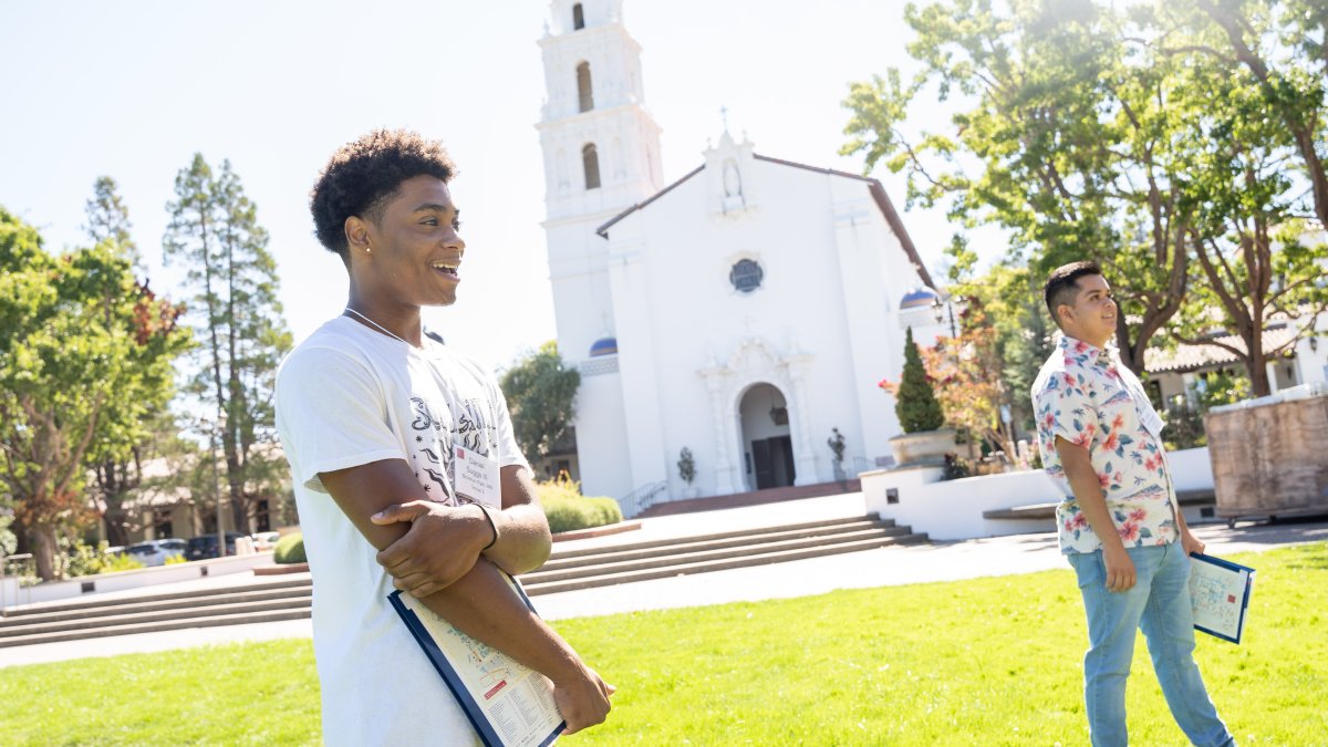 Student in front of Chapel