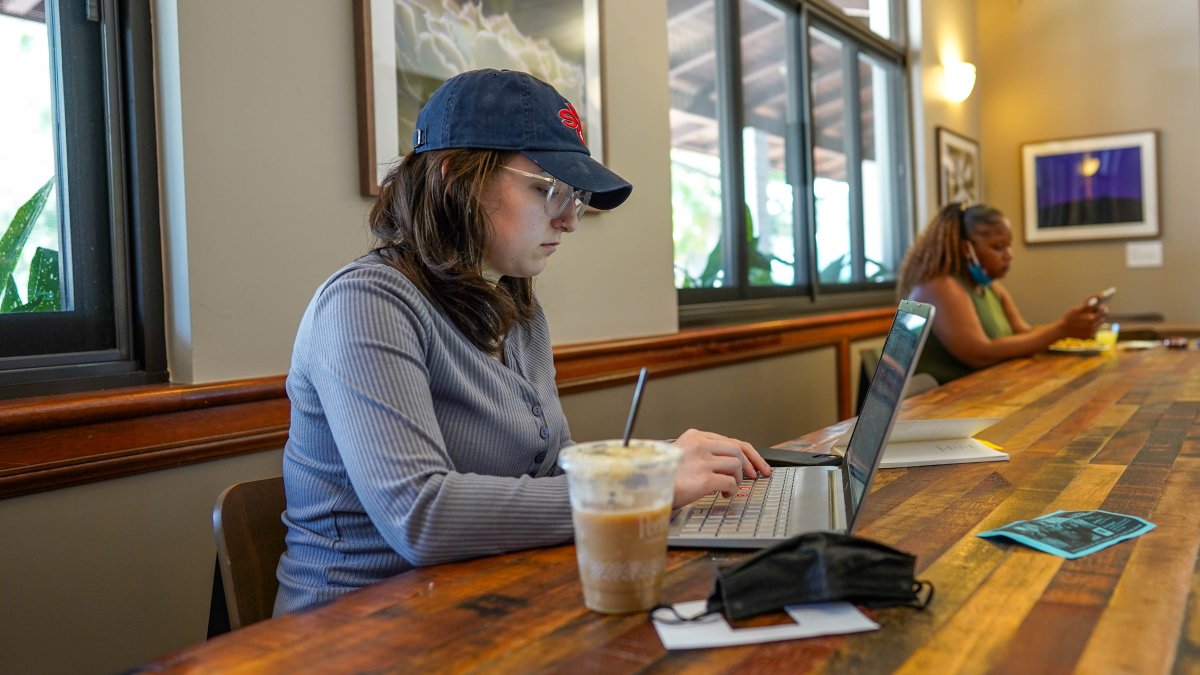 Saint Mary's Student Studying in Campus Cafe