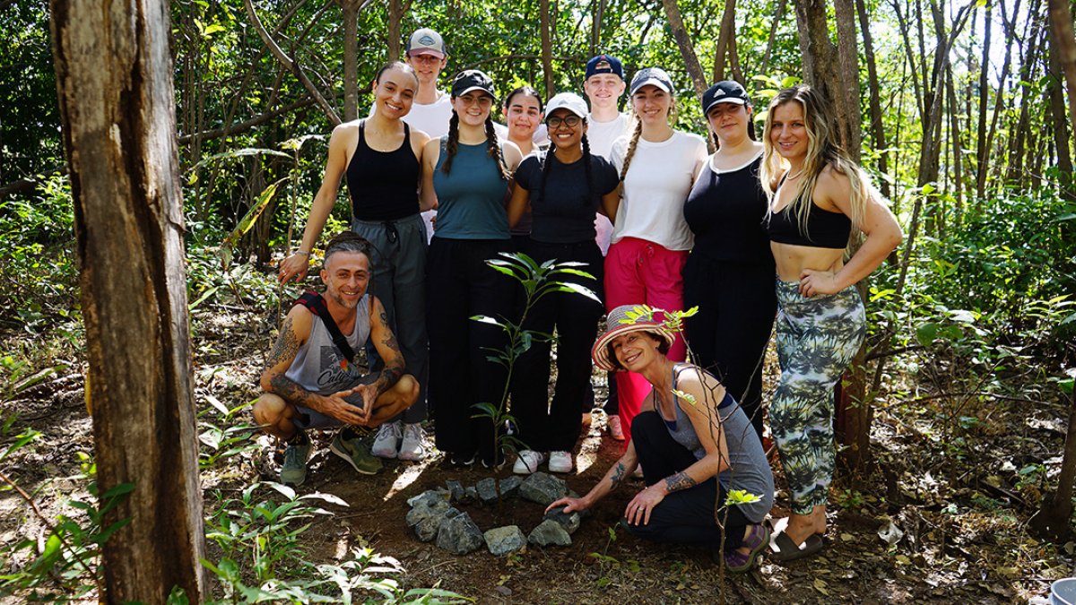 Students in a forest
